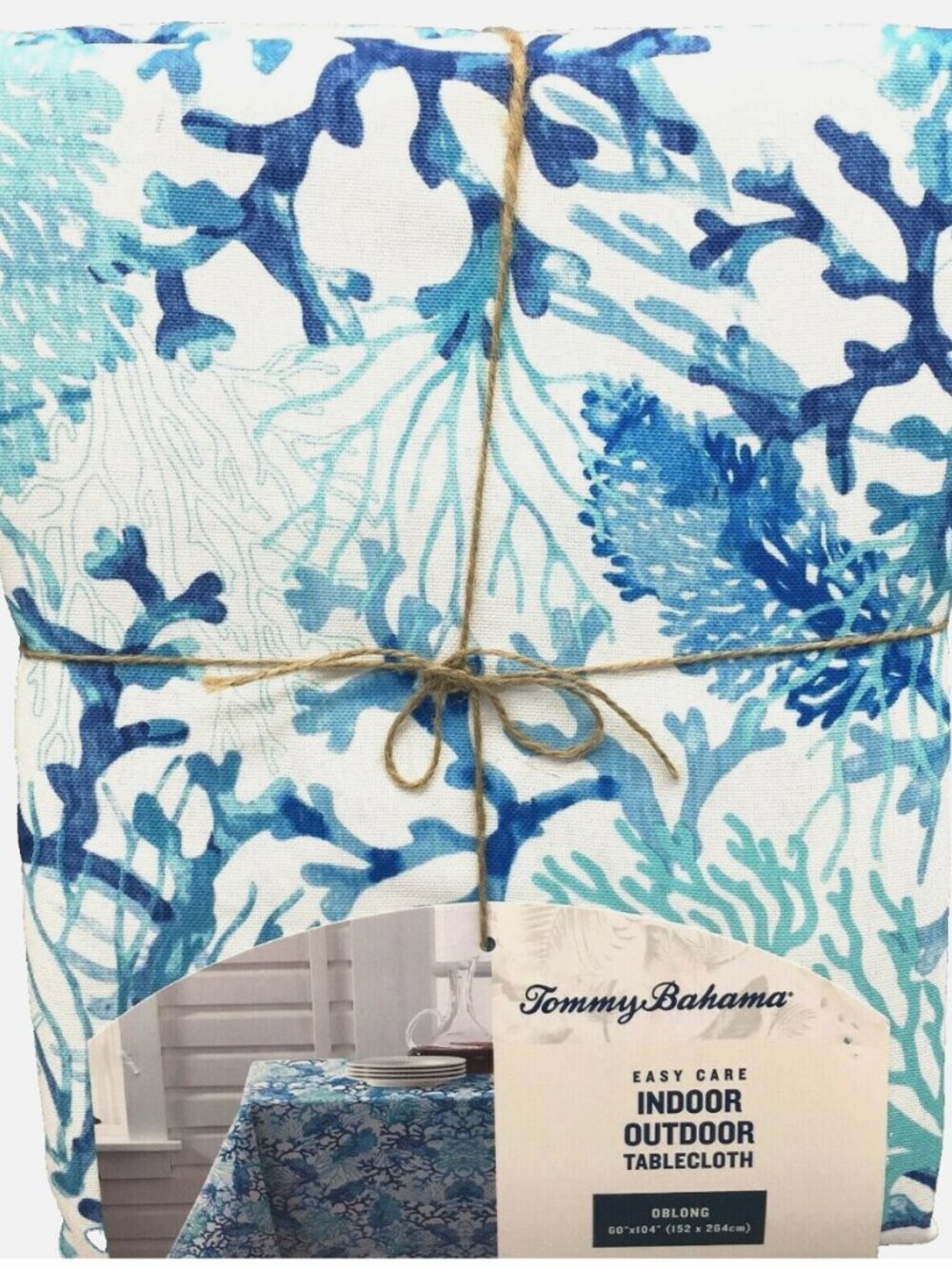 Tommy Bahama Blue Turquoise Coral Watercolor 60x104 Tablecloth Beach Ocean NEW